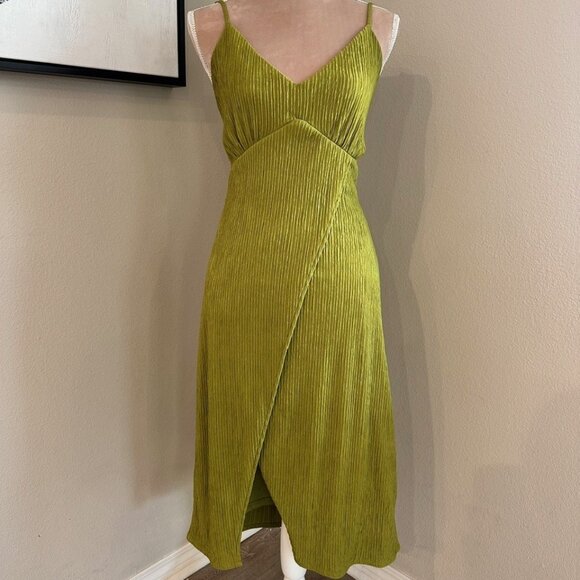 Lulu's Chartreuse Tie-Back Faux-Wrap Midi Dress - Picture 2 of 7